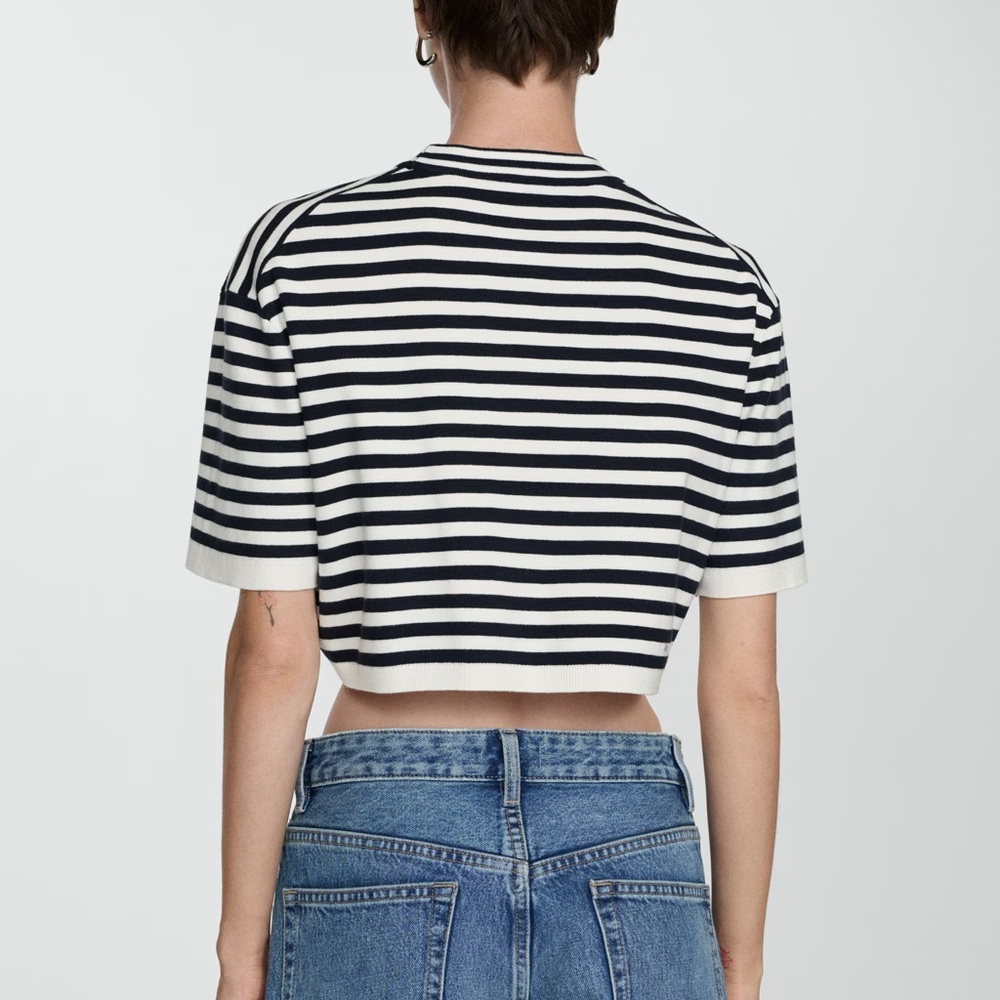 Mango Oversized Striped Crop T-Shirt Size S